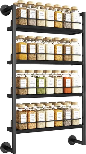 Miniatura 10 de IBUYKE Estante para Especias de Pared, Organizador Colgante de Condimentos de 4 Niveles, Estante Grande para Pared para hasta 50 Frascos, Marrón