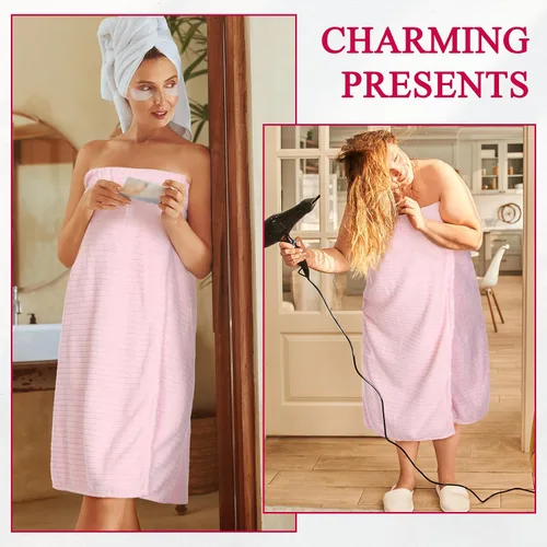 Miniatura 18 de Tigeen 2 toallas para mujer, bata de spa ligera a rayas con cierre ajustable, parte superior elástica, bata de baño suave para spa