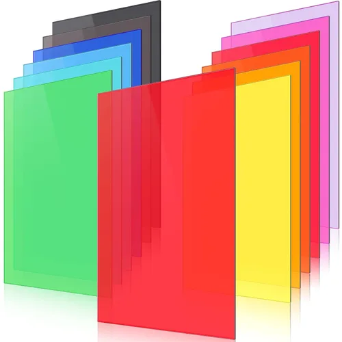 Macarrie 12 hojas acrílicas de colores de 1/8 pulgadas de grosor, hojas acrílicas de colores translúcidos para corte láser, panel de plástico