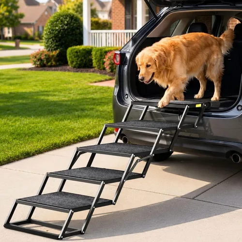 Miniatura 8 de DoCred Rampa para perros para automóvil, escalones plegables para perros con superficie antideslizante, escaleras para perros para automóviles