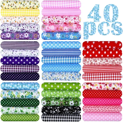 Paquete de 40 piezas de tela de algodón de 20 x 20 pulgadas, cuadrados para quilting patchwork, multicolor, estampado floral, flores gordas,