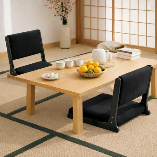 Miniatura 8 de HollyHOME Silla plegable de Tatami, asiento de piso estilo japonés tapizado, respaldo sin patas de madera con cojín, acento de meditación para Negro