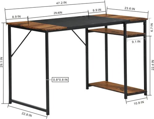 Miniatura 2 de FurnitureR Escritorio para computadora con estantes para espacios pequeños, escritorio simple para oficina en casa, escritorio de estudio, Marrón