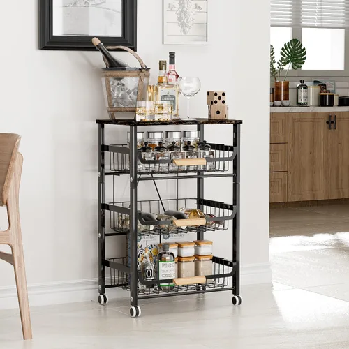 Miniatura 2 de Cesta de frutas y verduras para cocina, organizadores y almacenamiento de despensa de 4 niveles, organizador de aperitivos para encimera, carrito