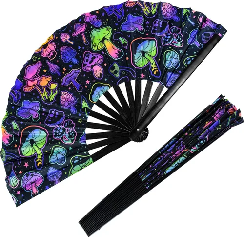 Ventilador plegable Rave, ventilador de mano grande Clack, brillo UV, festival, plegable, de mano, accesorios de traje para mujeres, hombres y