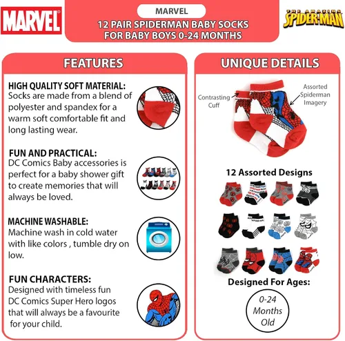 Miniatura 3 de Marvel's Spider-Man Baby Boys - Juego de 12 calcetines (recién nacidobebé)