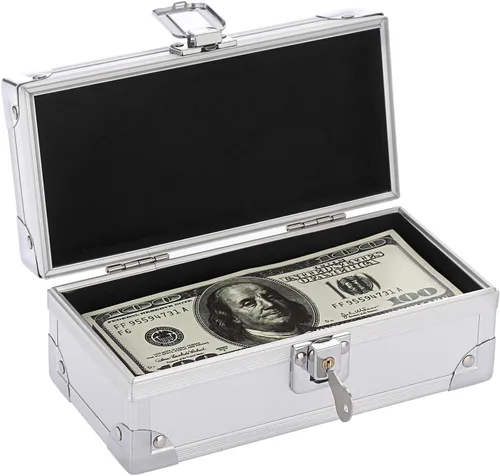 Miniatura 10 de Hipiwe Caja de Dinero con Cerradura, Caja de Dinero de Aleación de Aluminio para Almacenamiento de Dinero con Cerradura, Bandeja de Monedas de Una