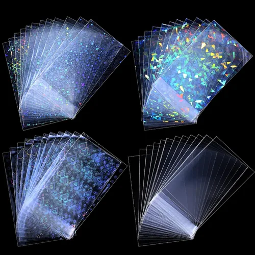 Miniatura 9 de Tinlade 200 fundas holográficas para tarjetas fotográficas Kpop con destello láser, diseño de corazón de estrella, piedras preciosas de cristal