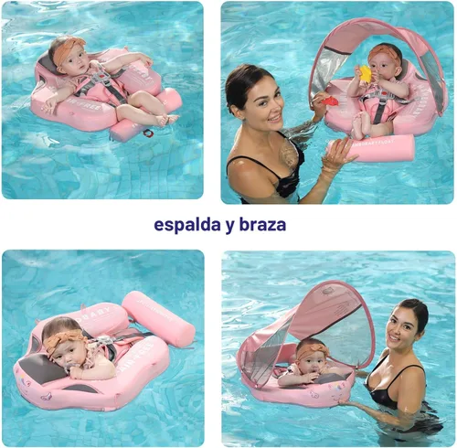 Miniatura 2 de Mambobaby Flotador con Toldo Tamaño Mejorado, No Inflable, para Bebé Infantil, Flotador de Piscina Inteligente, Mambo Flotador de Natación, Rosa