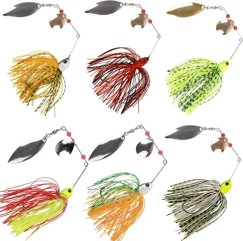 Miniatura 9 de Señuelos de pesca Spinnerbaits, 6/12 piezas de señuelos de pesca de lubina, cebos giratorios sin hierbas, señuelos para lubos, cebos de lucio, pesca
