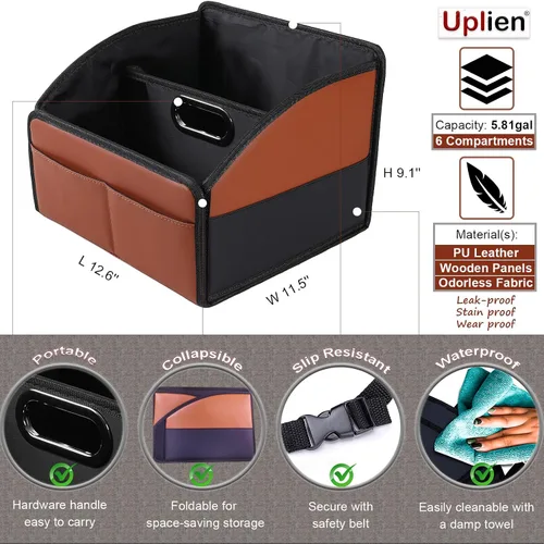 Miniatura 4 de Organizador de cuero para asiento de automóvil, caja de almacenamiento plegable para asiento delantero, asientos traseros y piso, divisor extraíble