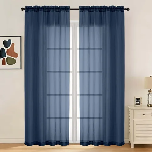 Miniatura 68 de LIVEKID Cortinas traslúcidas negras de cocina de 36 pulgadas de largo, cortinas cortas filtrantes de luz, 2 paneles de gasa aireada, texturizadas