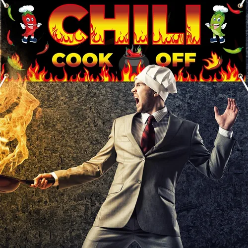 Miniatura 5 de Cartel de Chili Cook Off, pancarta de tela para concurso de 41 x 24 pulgadas, suministros para fiestas mexicanas (41.3 x 23.6 in)