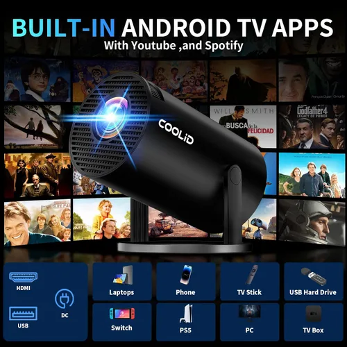 Miniatura 3 de [Aplicaciones integradas y actualización 2025] Mini proyector compatible con 4K 1080P Auto Keystone 270° giratorio con WiFi 6 y Bluetooth 5.4