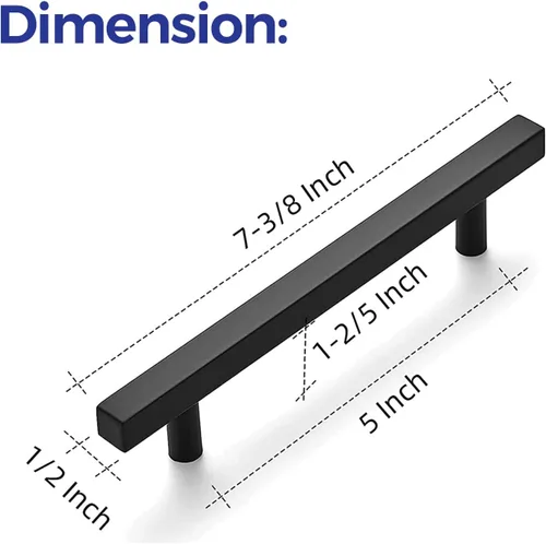 Miniatura 3 de Ravinte Paquete de 1 tirador cuadrado de 7.38 pulgadas de acero inoxidable negro mate para cajones de cocina, manijas de gabinete de 7-3/8 pulgadas