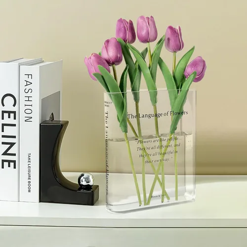 Alpharan Florero de libro para decoración del hogar, florero artístico y cultural, florero decorativo de acrílico transparente para el hogar y la