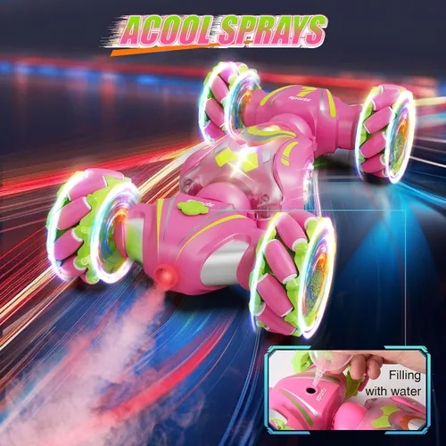 Miniatura 5 de Nicella Coche de control remoto, autos RC rosas para niñas, acrobacias de gestos con luz y música, 4 WD, rotación de 360°, juguetes de auto