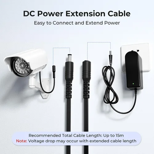 Miniatura 6 de Basesailor Cable de extensión de 12 V CC de 10 pies, paquete de 2 unidades, DC 2.3.3 pies x 0.217 in, adaptador de fuente de alimentación 5521