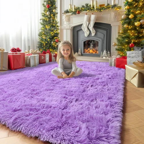 Alfombras moradas para dormitorio de niñas, alfombra de 5 x 8 pies, alfombra peluda esponjosa para sala de estar, alfombras peludas gruesas para
