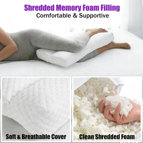 Miniatura 6 de Almohada de rodilla de espuma viscoelástica triturada para dormir de lado, almohada de apoyo para dormir de lado, alivia el dolor de cadera, espalda