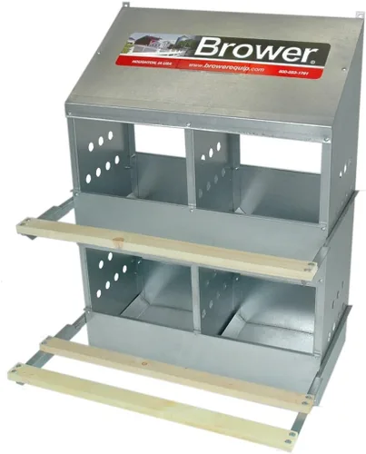 Brower Caja de anidación para pollos de acero galvanizado con 4 agujeros, capacidad para 20 gallinas, para exterior, con perchas plegables con