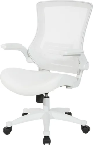 Miniatura 6 de Office Star - Silla de oficina con respaldo de pantalla blanca ventilada con brazos abatibles acolchados de color con base de nailon blanco, piel