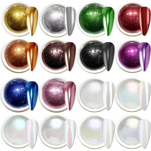 Miniatura 16 de Polvos holográficos de espejo para uñas, efecto cromado plateado, lentejuelas metálicas puras, pigmento cromado para uñas de gel UV, para decoración