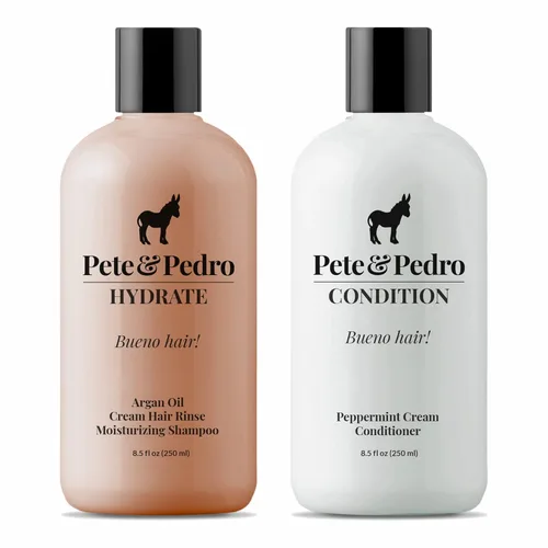 Pete & Pedro HYDRATE and CONDITION Set de cuidado del cabello | Champú hidratante de aceite de argán y acondicionador hidratante de menta para