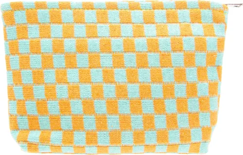 Miniatura 55 de PAZIMIIK Bolsa de Maquillaje a Cuadros para Bolso Portátil con Cremallera, Estuche Pequeño de Cosméticos para Accesorios de Viaje, Azul Ártico