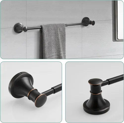 Miniatura 3 de Hoimpro Juego de Accesorios de Baño de Bronce Frotado con Aceite, Conjunto de 4 Piezas de Herrajes de Montaje en Pared con Barra Portatollas Bronce