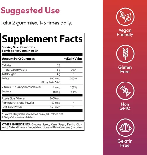 Miniatura 7 de Justified Laboratories Pure Slim Keto ACV Gummies Extreme (2000 mg) - 60 unidades - Hecho con la madre y vitamina B12 - Sin OMG, vegano, sin gluten