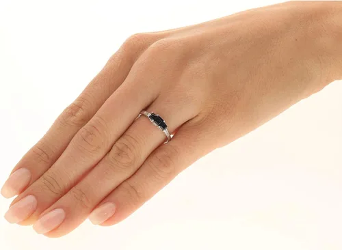 Miniatura 4 de Gin & Grace Anillo de compromiso de oro blanco de 14 quilates con diamantes de zafiro de corte princesa azul natural (I1, I2) para mujer, zafiro