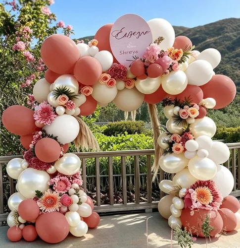 Miniatura 8 de Guirnalda de globos de color rosa polvoriento, globos de doble relleno, color rosa malva, kit de arco de globos de arena blanca perla para despedida