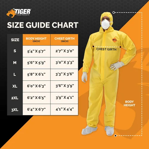 Miniatura 7 de Tiger Tough Yellow Hazmat Suit Disposable - Chemical Protective Coveralls with Hood, PPE Paint Suit, Cleaning Jumpsuit