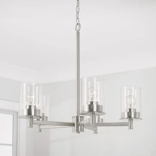 Miniatura 2 de HomePlace Lighting 446851AD-532 Mason - Candelabro redondo de cristal transparente de transición, 5 luces, 500 vatios totales, 24 pulgadas de alto x