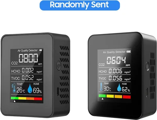 Miniatura 5 de LANRU Monitor portátil de calidad del aire Detector de CO2 para interiores, 5 en 1, formaldehído HCHO TVOC, probador LCD de temperatura y humedad