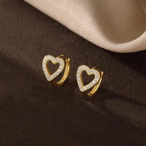 Miniatura 4 de SLUYNZ Aretes de plata de ley con forma de corazón pequeño para mujeres, adolescentes, aretes de aro con corazón hueco con circonita cúbica