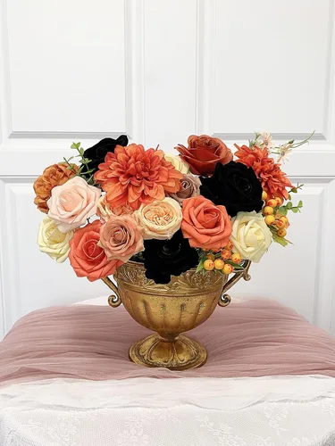 Miniatura 19 de FACINOC Ramos de Rosas Artificiales Naranjas, Juego de Caja de Flores Artificiales con Tallos para DIY, Bodas, Despedidas de Soltera, Decoraciones