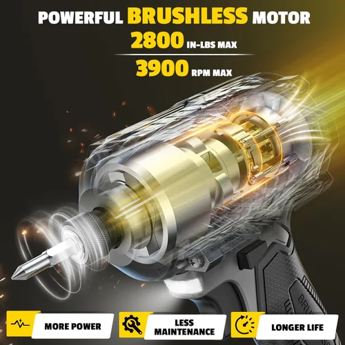 Miniatura 3 de DIYtoolifz Destornillador de impacto inalámbrico de 1/4 de pulgada compatible con batería Dewalt de 20 V (solo herramienta), taladro de impacto sin