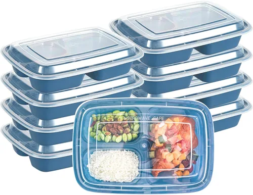 Miniatura 23 de Asporto - Cajas para llevar con compartimentos de 32 onzas, 50 recipientes para preparar comidas para microondas, 2 compartimentos, con tapas