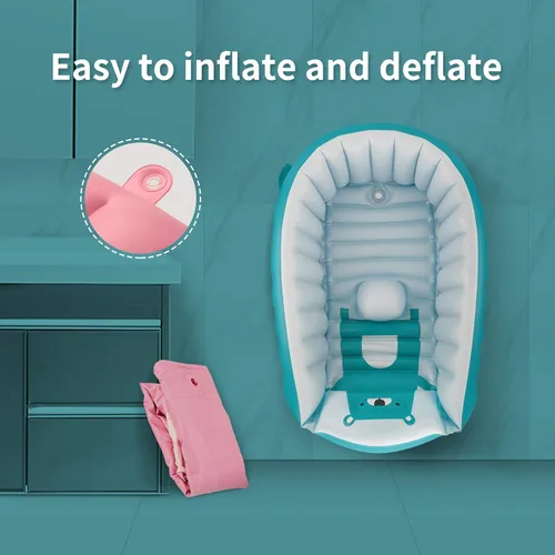 Miniatura 7 de Bañera Inflable para Bebé Portátil Plegable Mini Piscina de Viaje Ayuda a los Bebés en la Transición a Bañera para Niños Pequeños (Azul)