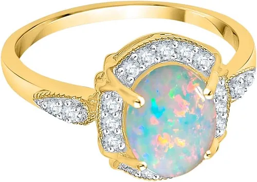 Miniatura 2 de KATARINA Anillo de moda de ópalo de talla ovalada y diamante en oro de 10 quilates (1 cttw, G-H, I2-I3)