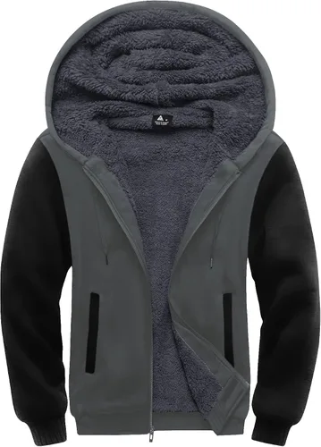 Miniatura 32 de SCODI Sudaderas con capucha para hombre, forro polar pesado, cremallera completa, forro de sherpa grueso, chaqueta con capucha