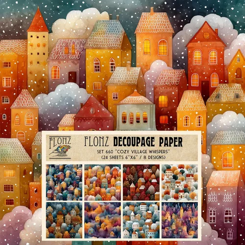 Miniatura 11 de Paquete de papel para decoupage (24 hojas 15x15 cm) # Papel con patrón estilo vintage de paisajes urbanos para decoupage, manualidades y álbumes