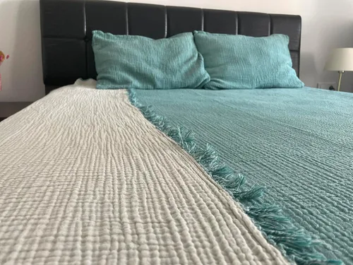 Miniatura 7 de Manta de muselina 100% algodón, colcha de 4 capas, funda de cama suave de muselina de algodón turco, colcha reversible, turquesa