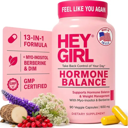 Hey Girl Equilibrio Hormonal para Mujeres – 13en1 para Menopausia, PCOS, SPM, Estado de Ánimo, Sofocos, Apoyo Hormonal – con Myo-Inositol,