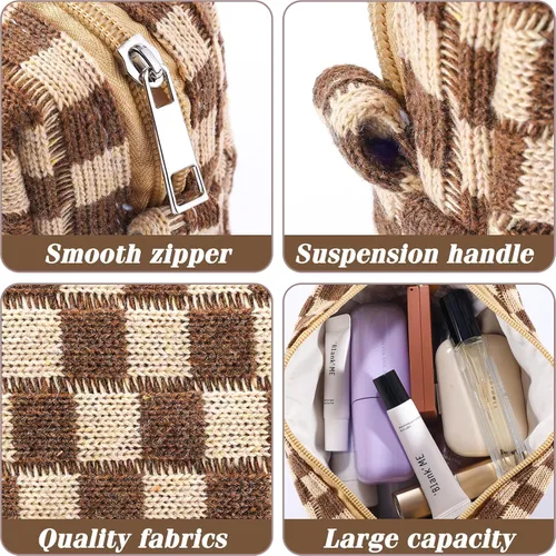 Miniatura 4 de ZLFSRQ Bolsa de maquillaje a cuadros para mujer, grande y pequeña, juego de bolsa de cosméticos a cuadros, bolsas de aseo de viaje, bolsa de Cuadros