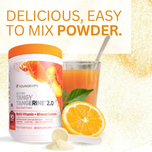 Miniatura 5 de Youngevity Beyond Tangy Tangerine 2.0 Citrus Peach Fusion Complejo multivitamínico y mineral - Hecho con alimentos naturales y integrales 8,000