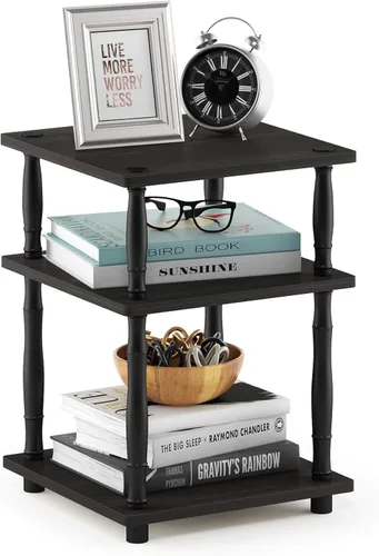 Miniatura 7 de Furinno JAYA Mesa auxiliar ovalada de diseño simple con contenedor, roble blanco/cromo