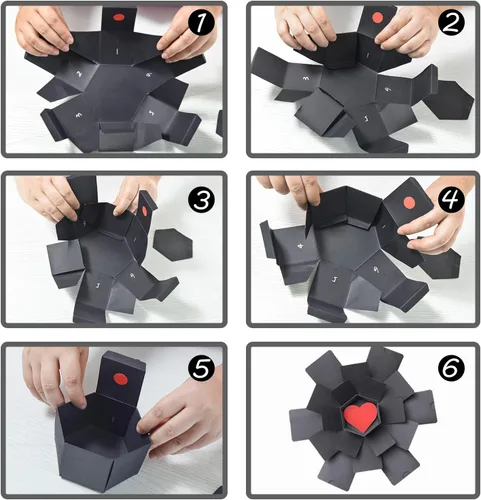 Miniatura 5 de Wanateber Caja de explosión, caja de regalo de explosión con 6 caras, parte principal, caja de fotos hecha a mano, para regalo de cumpleaños, Negro